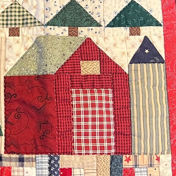 Hand Stitched Homemade Folk Art Patchwork Quilted Wall Hanging or Table Runner - Picture 5 of 15